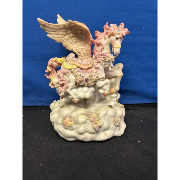 Porcelain Pegasus & Foal Carousel Figurine Music Box "The Sound Of Music" Pastel - Picture 3 of 5